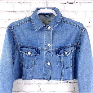 Topshop Moto Distressed Cropped Denim Jean Jacket